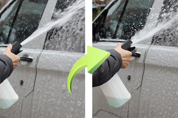 High-pressure foam sprayer in action cleaning vehicle surface